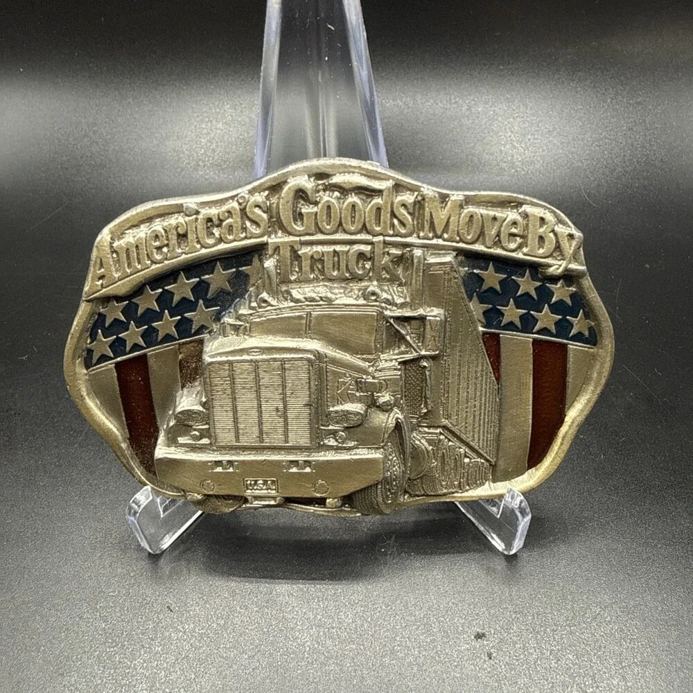 VINTAGE C+J 1986 AMERICA'S GOODS MOVE BY TRUCK BELT BUCKLE RARE CONVOY USA